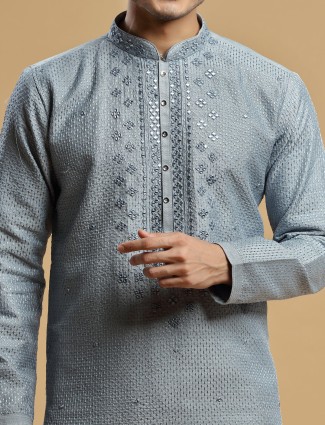 Festive wear grey silk kurta suit