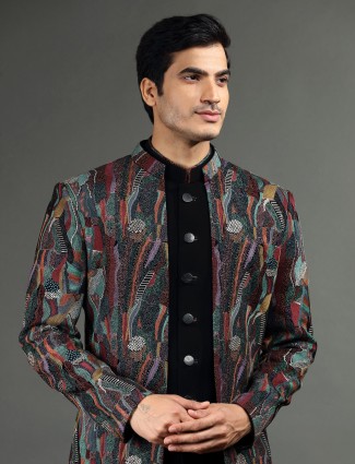 Trendy black indowestern in terry rayon