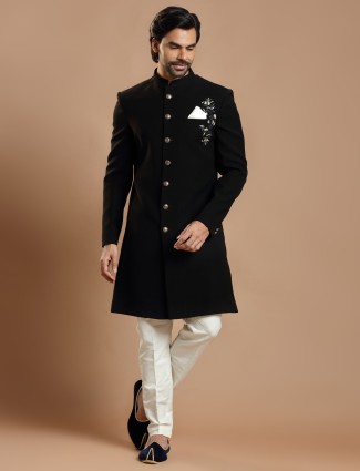 Black terry rayon wedding indowestern for men