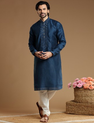 Dark blue silk kurta suit