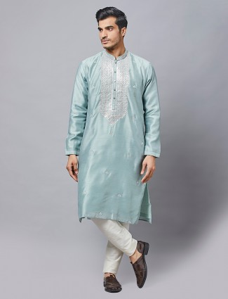 Fabulous green silk kurta suit for men