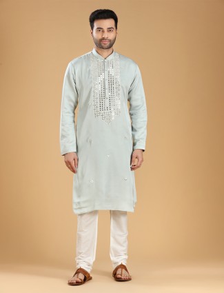 Stunning light grey silk kurta suit