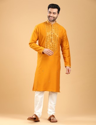 Cotton kurta suit in Mustard yellow