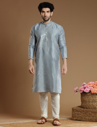 Latest grey silk kurta suit for men