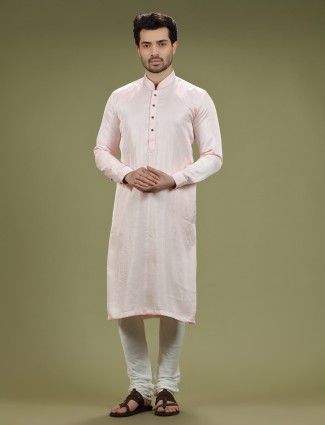 Silk light pink plain kurta suit