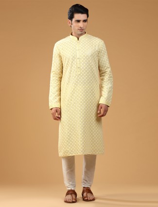 Light Yellow Embroidered Kurta Suit