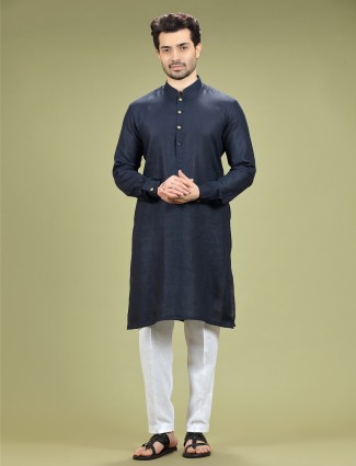 Navy Linen Festive Kurta Suit