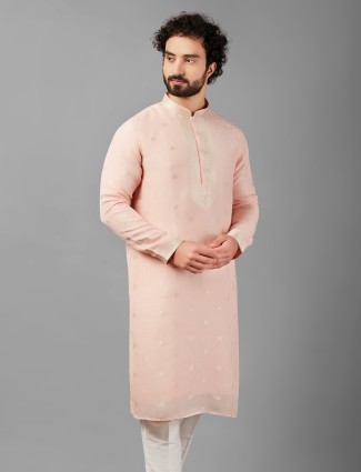 Classy peach linen kurta suit festive