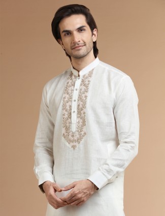 White linen kurta suit for a festive