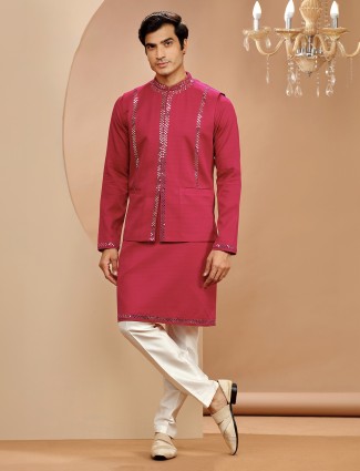 Elegant magenta silk waistcoat set