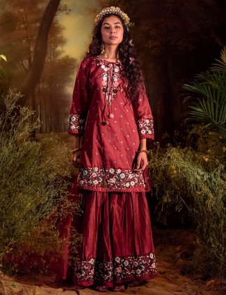 Silk maroon sharara set