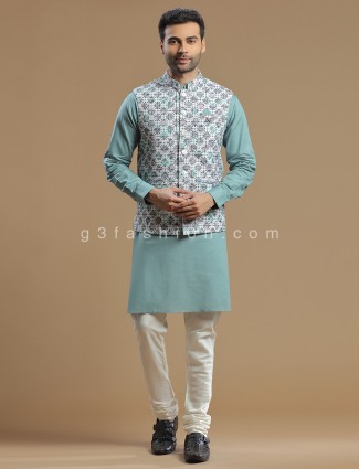 Men Mint Green Silk Waistcoat Set for Weddings