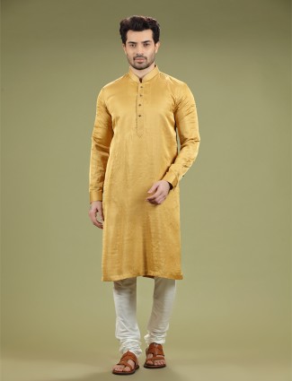 Stylish mustard yellow silk kurta suit
