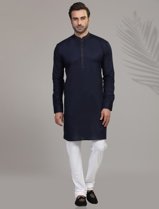 Navy cotton full sleeves kurta suit