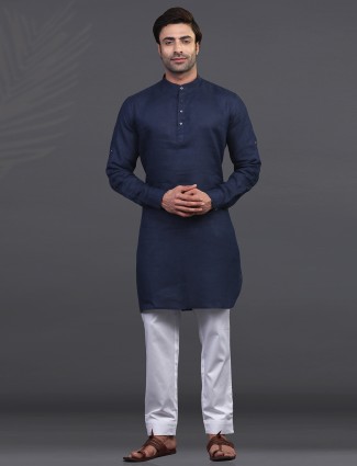 Festive wear navy linen kurta suit