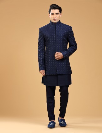 Navy elegant terry rayon indowestern