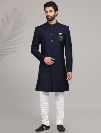 Men navy terry rayon party Indowestern