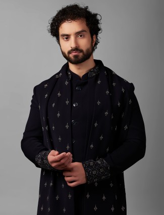 Classy black terry rayon indowestern