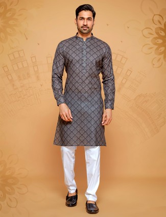 Linen cotton charcoal grey kurta suit