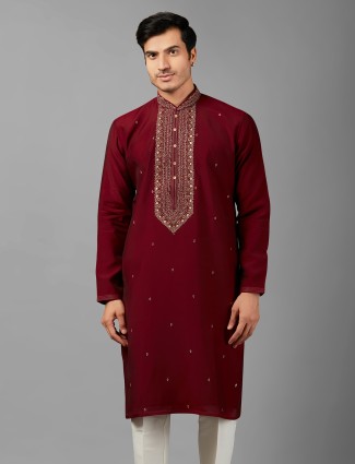 Latest maroon silk kurta suit