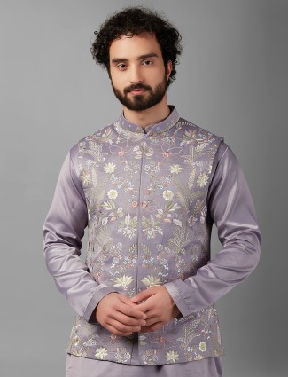 Trendy stone blue silk waistcoat set