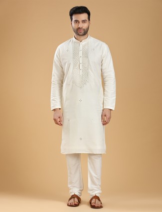 Off white silk festive wear kurta suit