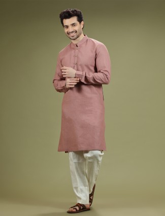 Elegant Onion Pink Linen Kurta Suit