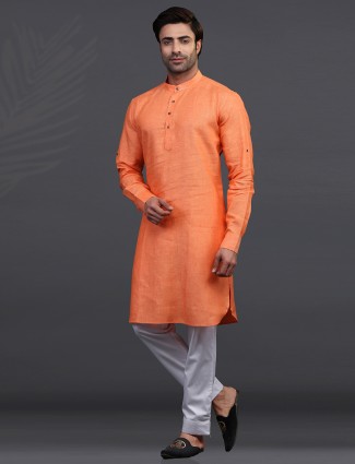Linen kurta suit for festive wear in orange