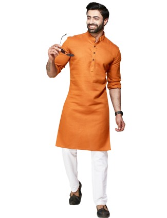 Festive orange plain cotton kurta suit