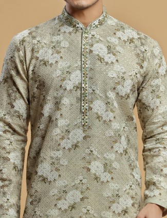 Floral printed olive georgette kurta suit