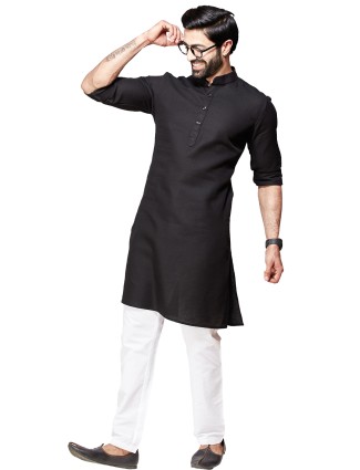 Elegant black cotton kurta suit for festivities