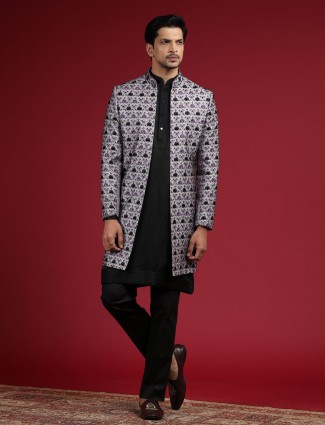 Silk purple and black indowestern