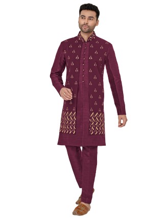 Purple silk wedding indowestern