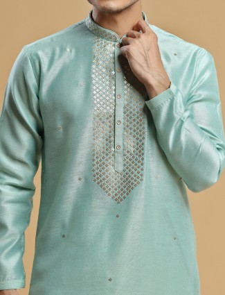 Festive look sea green silk kurta suit