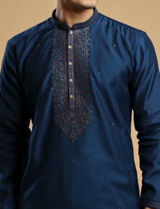 Navy silk kurta suit for festive wear