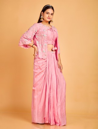Pink silk designer lehenga suit