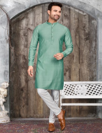 Plain silk pista green kurta suit