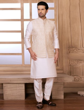 Light Peach Silk Wedding Waistcoat Set