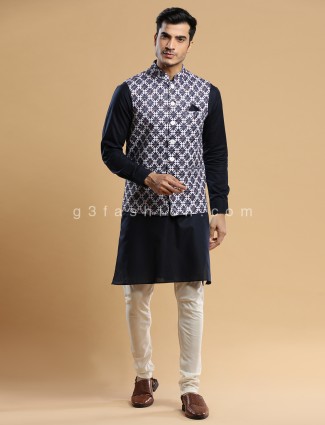 Navy and cream silk waistcoat set