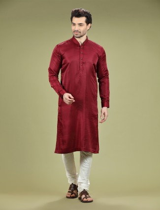 Classic maroon plain silk kurta suit