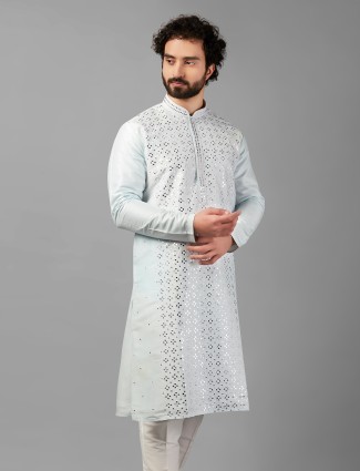 Newest sky blue silk kurta suit