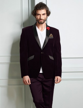 Solid purple color velvet blazer