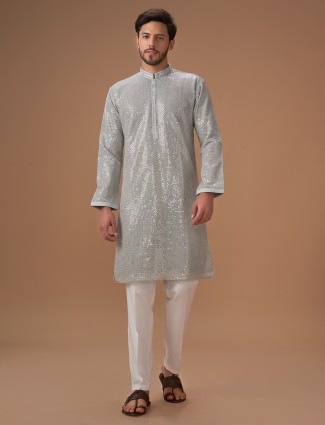 Stylish grey georgette kurta suit