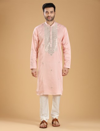 Silk light pink festive kurta suit