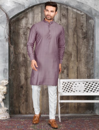 Mauve purple plain silk kurta suit