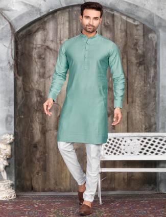Plain silk mint green kurta suit