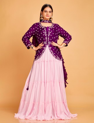 Purple floor length suit with dupatta