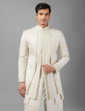 Latest white silk indowestern