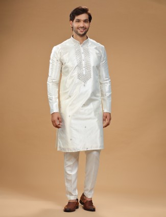 Cream silk heavy kurta suit