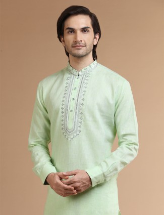 Trendy Linen Light Green Kurta Suit